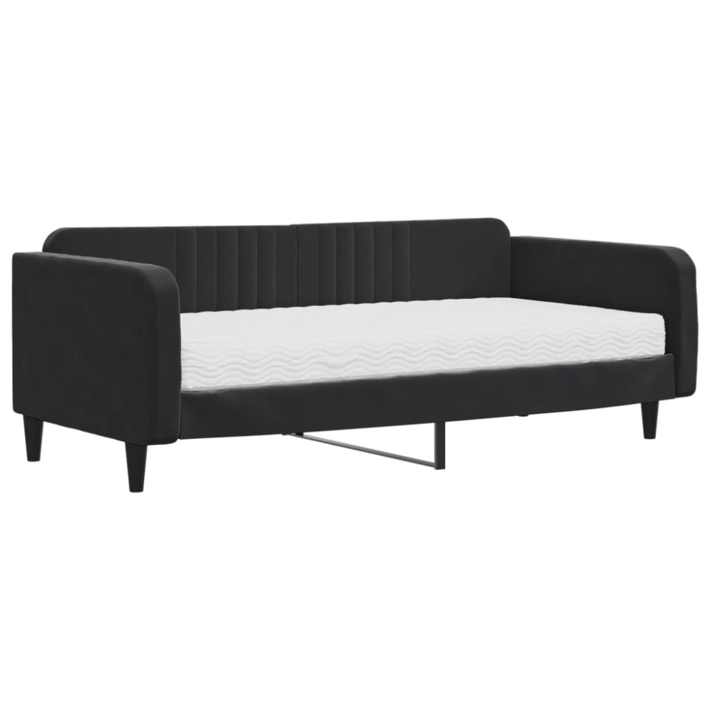 vidaXL Pat de zi cu saltea, negru, 100x200 cm, catifea