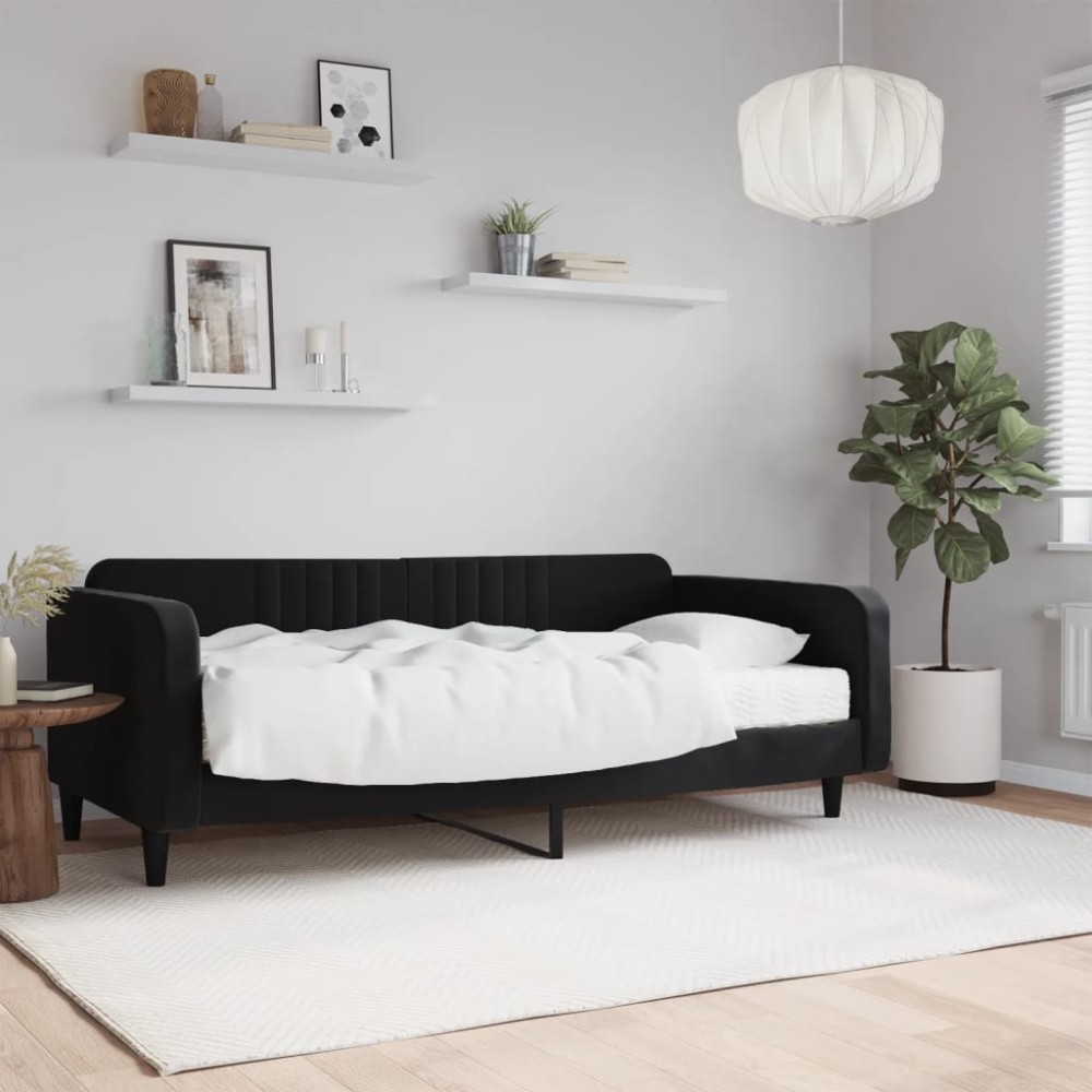 vidaXL Pat de zi cu saltea, negru, 100x200 cm, catifea