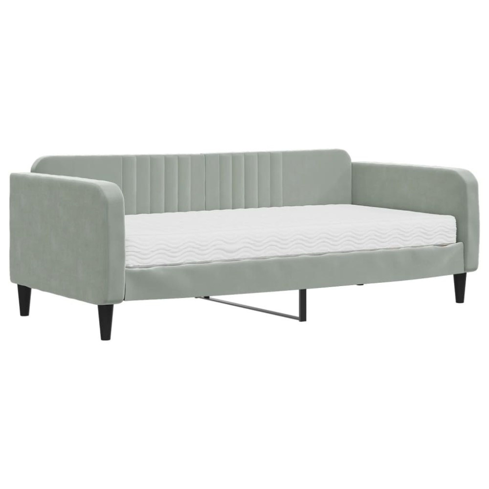 vidaXL Pat de zi cu saltea, gri deschis, 90x190 cm, catifea
