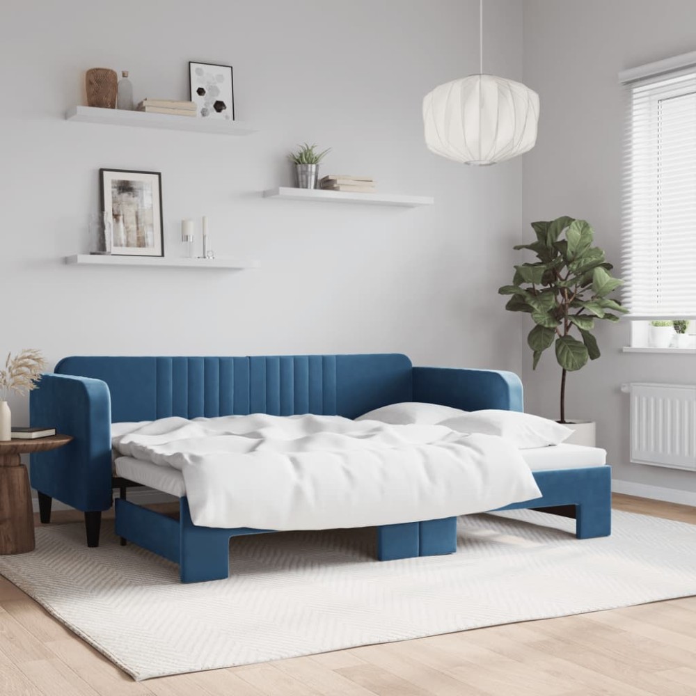vidaXL Pat de zi cu extensie, albastru, 80x200 cm, catifea