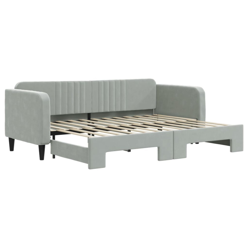 vidaXL Pat de zi cu extensie, gri deschis, 80x200 cm, catifea