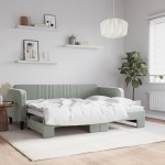 vidaXL Pat de zi cu extensie, gri deschis, 80x200 cm, catifea vidaXL Pat de zi cu extensie, gri deschis, 80x200 cm, catifea