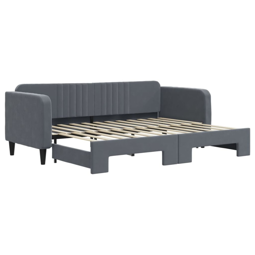 vidaXL Pat de zi cu extensie, gri închis, 80x200 cm, catifea