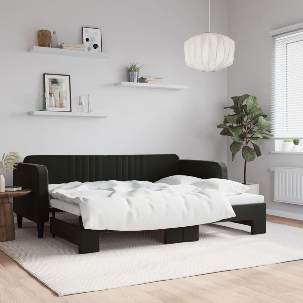 vidaXL Pat de zi cu extensie, negru, 80x200 cm, catifea