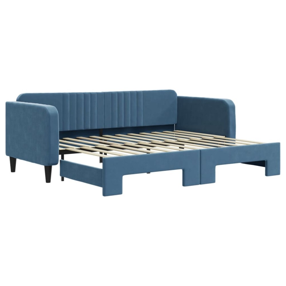 vidaXL Pat de zi cu extensie, albastru, 90x200 cm, catifea