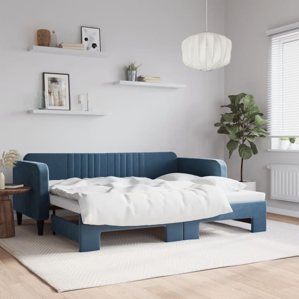 vidaXL Pat de zi cu extensie, albastru, 90x200 cm, catifea