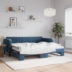 vidaXL Pat de zi cu extensie, albastru, 90x200 cm, catifea
