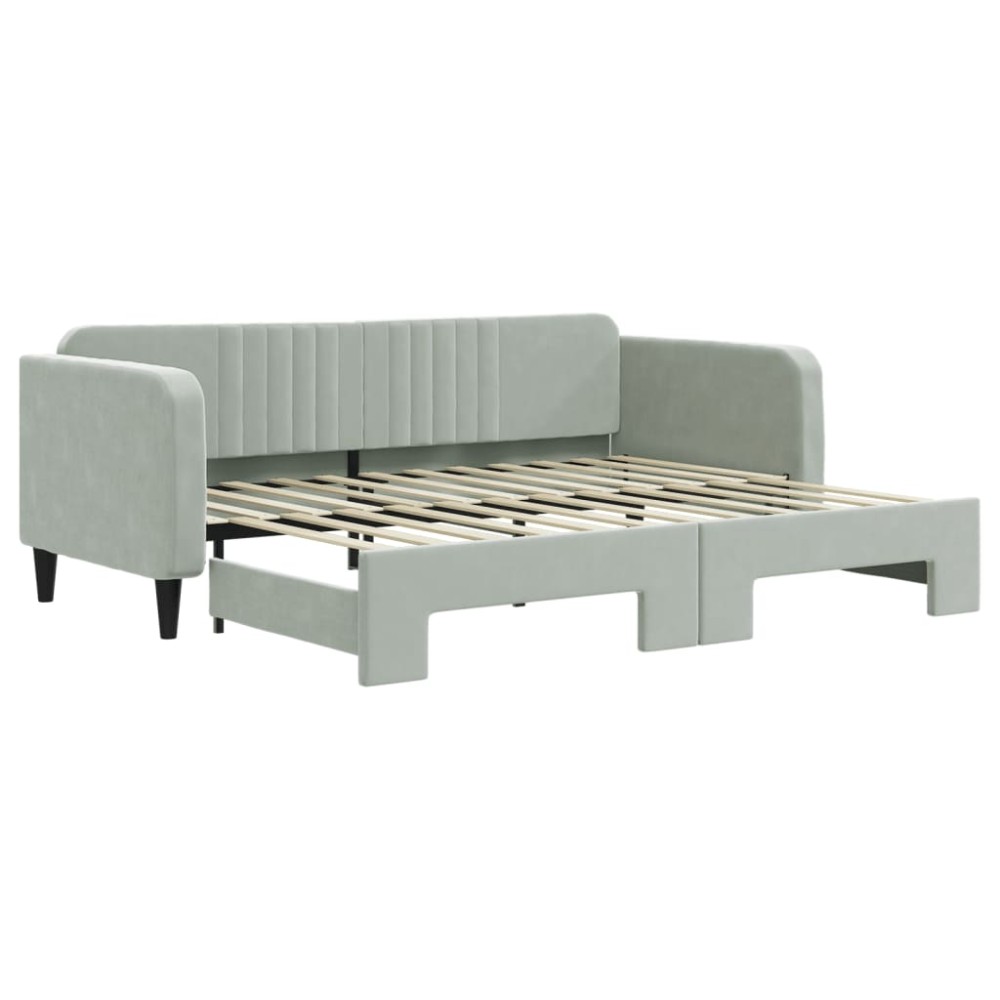vidaXL Pat de zi cu extensie, gri deschis, 90x200 cm, catifea