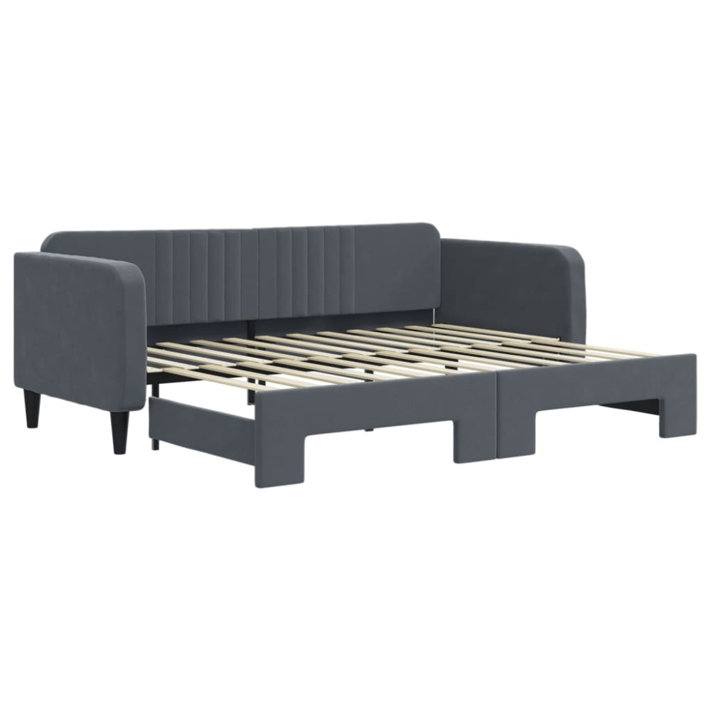 vidaXL Pat de zi cu extensie, gri închis, 90x200 cm, catifea