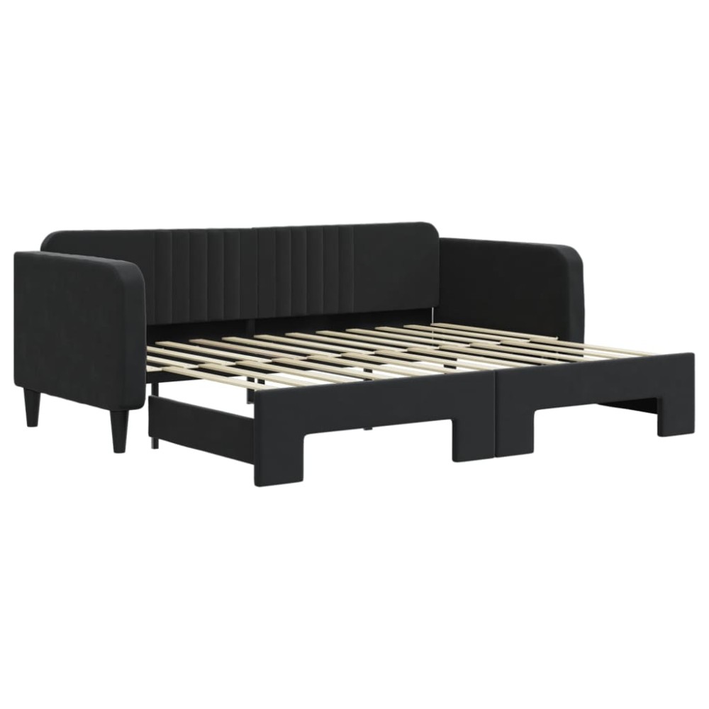 vidaXL Pat de zi cu extensie, negru, 90x200 cm, catifea