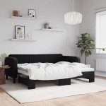 vidaXL Pat de zi cu extensie, negru, 90x200 cm, catifea vidaXL Pat de zi cu extensie, negru, 90x200 cm, catifea