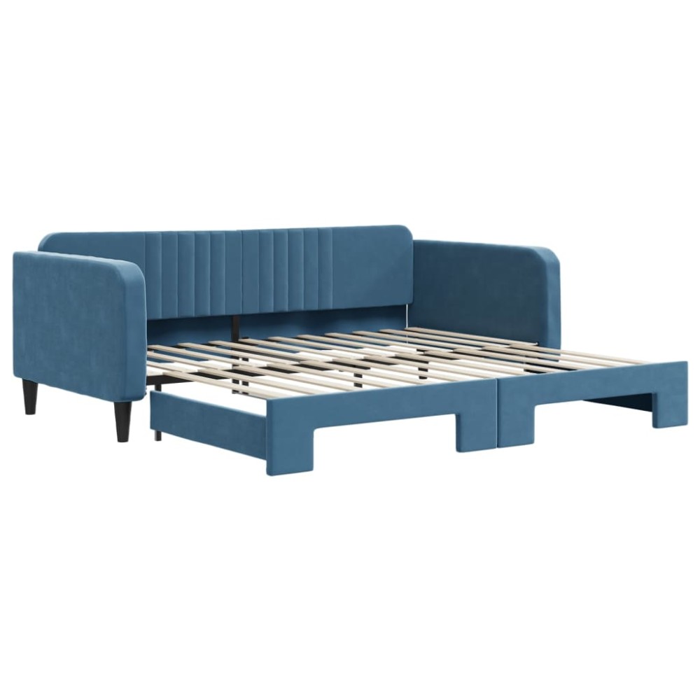 vidaXL Pat de zi cu extensie, albastru, 100x200 cm, catifea