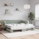 vidaXL Pat de zi cu extensie, gri deschis, 100x200 cm, catifea vidaXL Pat de zi cu extensie, gri deschis, 100x200 cm, catifea