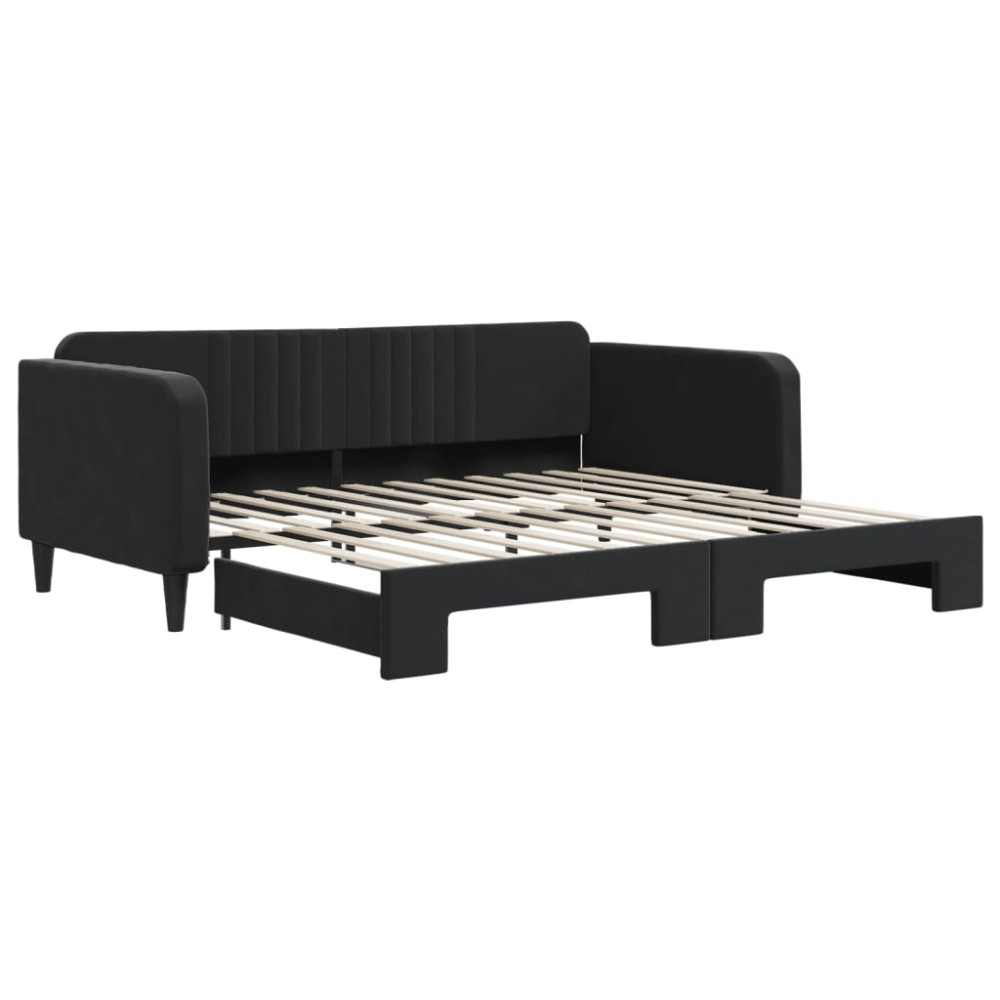 vidaXL Pat de zi cu extensie, negru, 100x200 cm, catifea