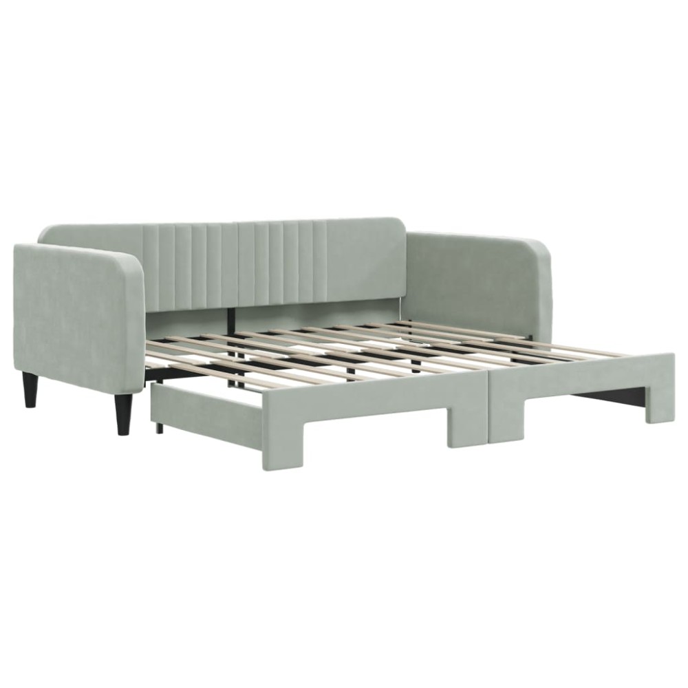 vidaXL Pat de zi cu extensie, gri deschis, 90x190 cm, catifea