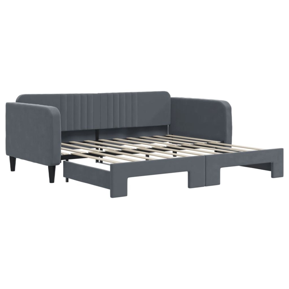 vidaXL Pat de zi cu extensie, gri închis, 90x190 cm, catifea