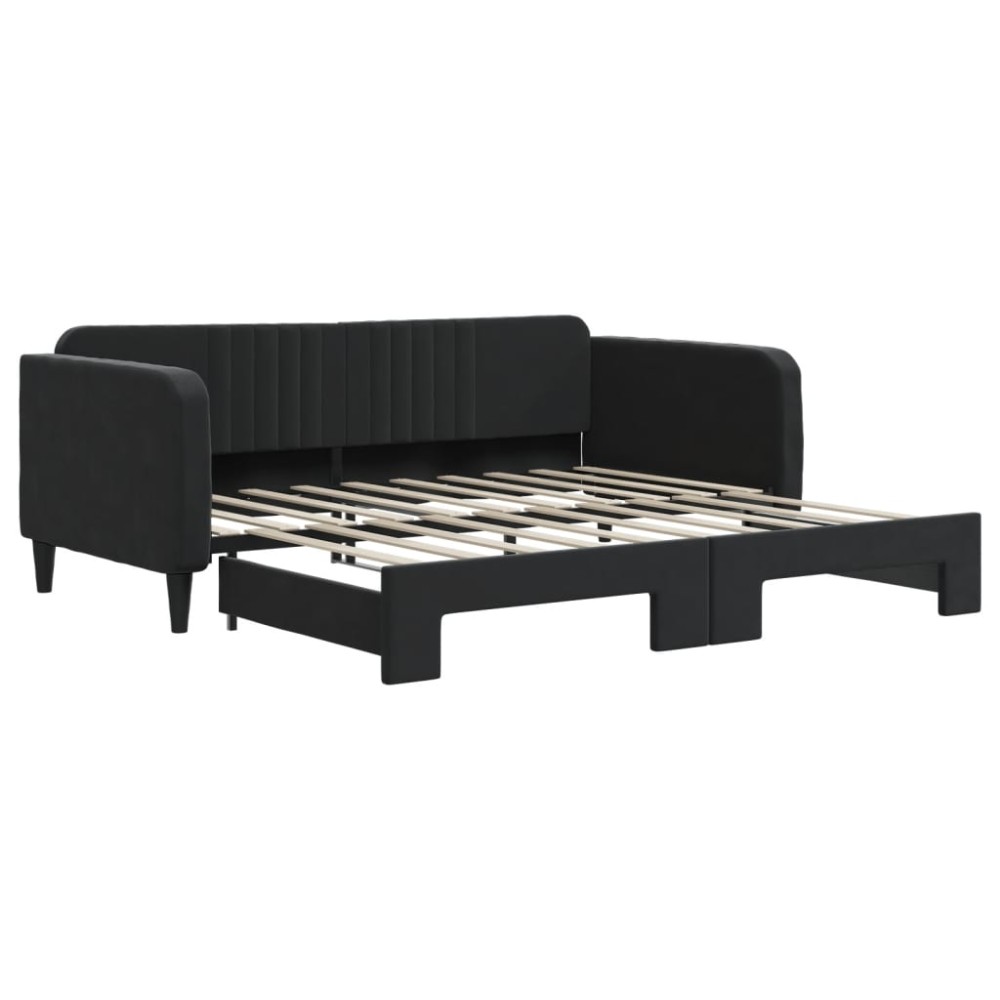 vidaXL Pat de zi cu extensie, negru, 90x190 cm, catifea