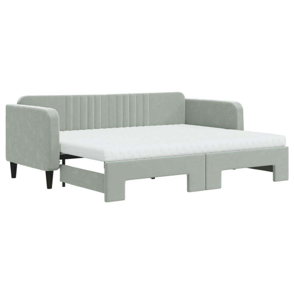 vidaXL Pat de zi cu extensie și saltele, gri deschis 80x200 cm catifea