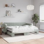 vidaXL Pat de zi cu extensie și saltele, gri deschis 80x200 cm catifea
