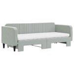 vidaXL Pat de zi cu extensie și saltele, gri deschis 80x200 cm catifea