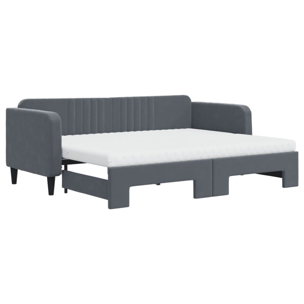 vidaXL Pat de zi cu extensie și saltele gri închis 80x200 cm catifea