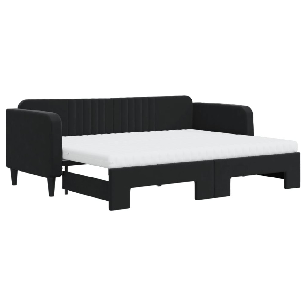 vidaXL Pat de zi cu extensie și saltea, negru, 80x200 cm, catifea