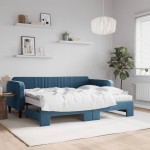 vidaXL Pat de zi cu extensie și saltea, albastru, 90x200 cm, catifea vidaXL Pat de zi cu extensie și saltea, albastru, 90x200 cm, catifea
