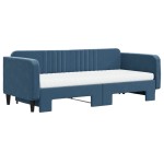 vidaXL Pat de zi cu extensie și saltea, albastru, 90x200 cm, catifea vidaXL Pat de zi cu extensie și saltea, albastru, 90x200 cm, catifea