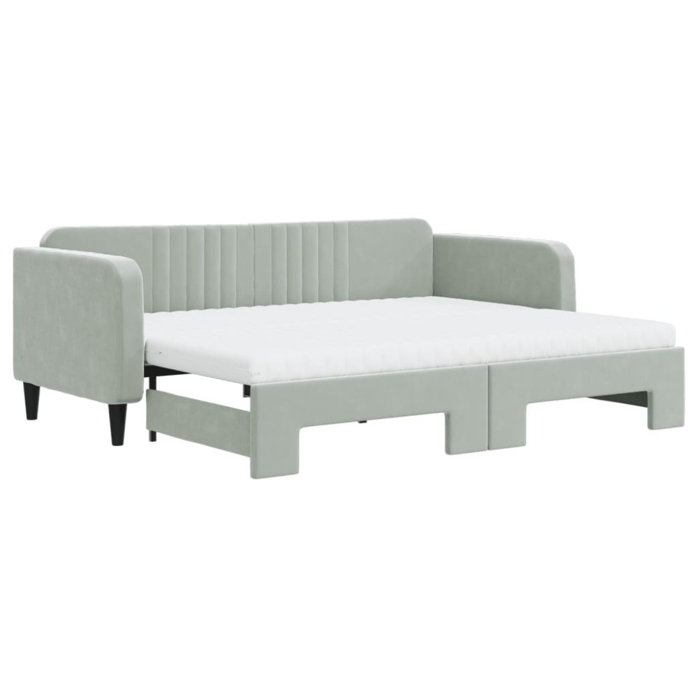 vidaXL Pat de zi cu extensie și saltele, gri deschis 90x200 cm catifea