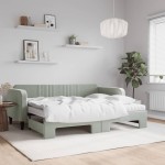 vidaXL Pat de zi cu extensie și saltele, gri deschis 90x200 cm catifea vidaXL Pat de zi cu extensie și saltele, gri deschis 90x200 cm catifea