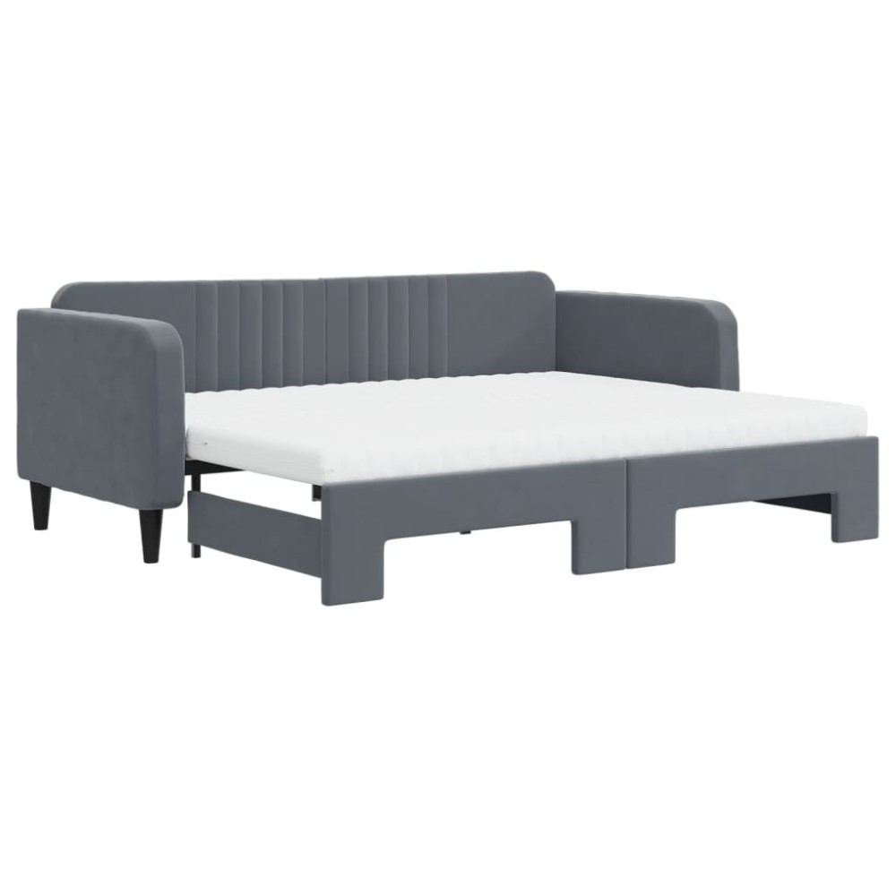 vidaXL Pat de zi cu extensie și saltele, gri închis 90x200 cm catifea