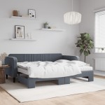 vidaXL Pat de zi cu extensie și saltele, gri închis 90x200 cm catifea vidaXL Pat de zi cu extensie și saltele, gri închis 90x200 cm catifea