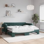 vidaXL Pat de zi cu extensie și saltele verde închis 90x200 cm catifea vidaXL Pat de zi cu extensie și saltele verde închis 90x200 cm catifea