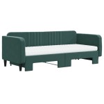 vidaXL Pat de zi cu extensie și saltele verde închis 90x200 cm catifea vidaXL Pat de zi cu extensie și saltele verde închis 90x200 cm catifea
