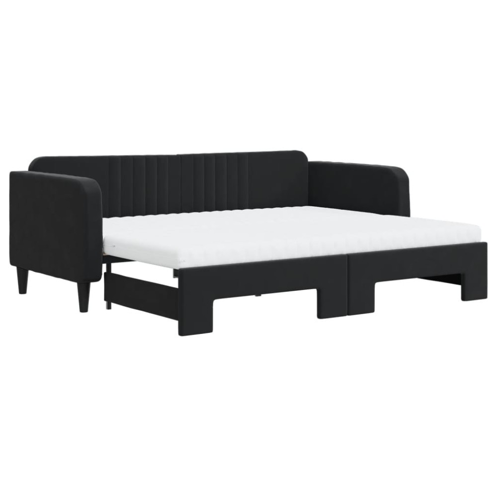 vidaXL Pat de zi cu extensie și saltea, negru, 90x200 cm, catifea