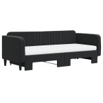 vidaXL Pat de zi cu extensie și saltea, negru, 90x200 cm, catifea vidaXL Pat de zi cu extensie și saltea, negru, 90x200 cm, catifea