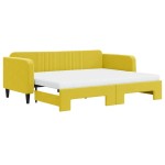vidaXL Pat de zi cu extensie și saltea, galben, 90x200 cm, catifea vidaXL Pat de zi cu extensie și saltea, galben, 90x200 cm, catifea