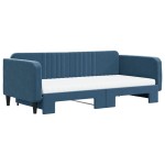vidaXL Pat de zi cu extensie și saltele, albastru, 100x200 cm, catifea vidaXL Pat de zi cu extensie și saltele, albastru, 100x200 cm, catifea
