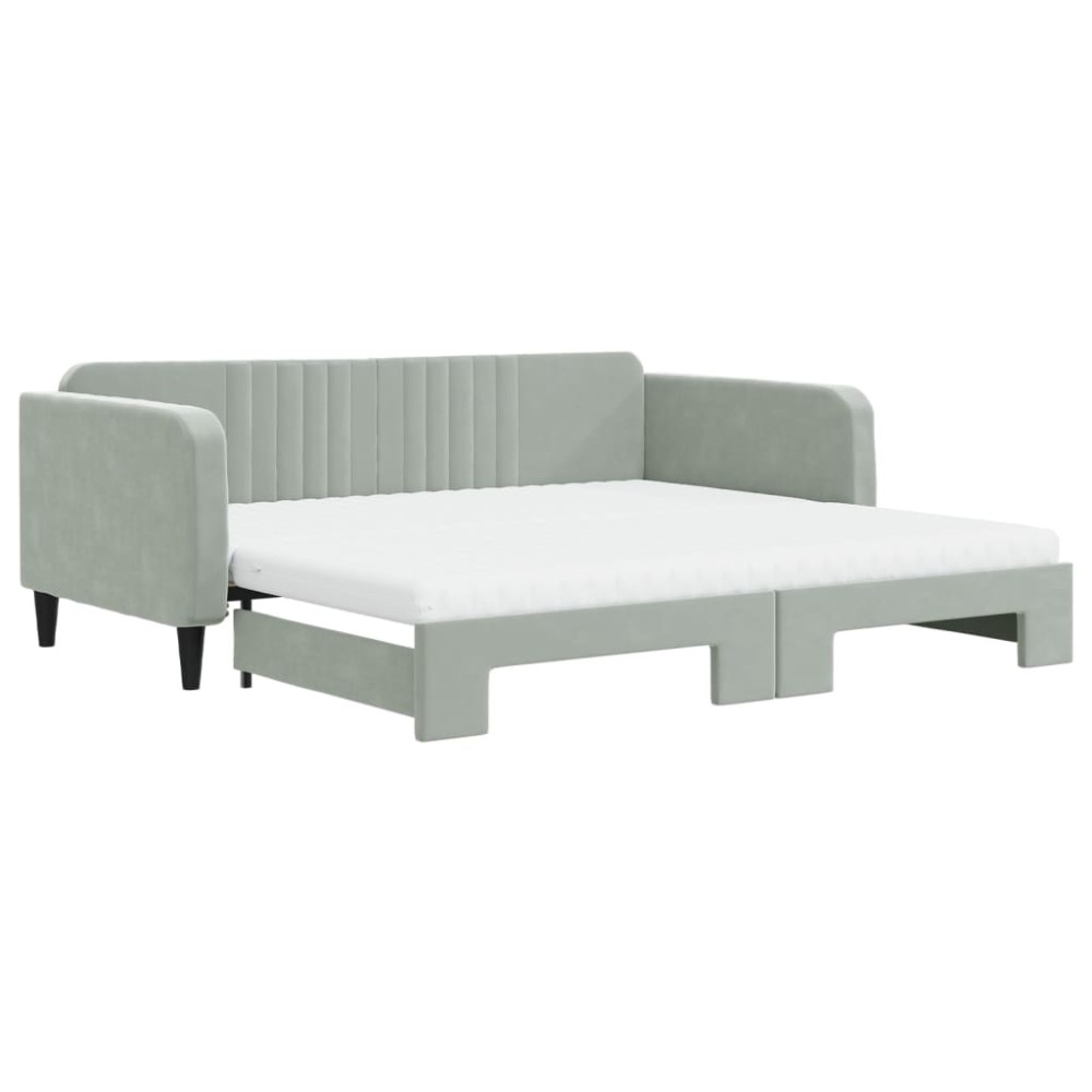 vidaXL Pat de zi cu extensie și saltele gri deschis 100x200 cm catifea