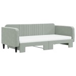 vidaXL Pat de zi cu extensie și saltele gri deschis 100x200 cm catifea vidaXL Pat de zi cu extensie și saltele gri deschis 100x200 cm catifea