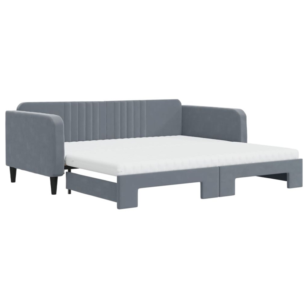 vidaXL Pat de zi cu extensie și saltele, gri închis 100x200 cm catifea