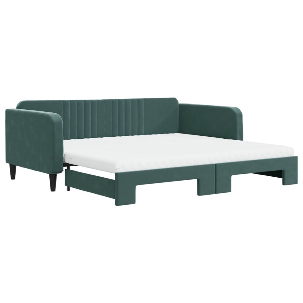 vidaXL Pat de zi cu extensie și saltele verde închis 100x200cm catifea