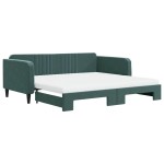 vidaXL Pat de zi cu extensie și saltele verde închis 100x200cm catifea vidaXL Pat de zi cu extensie și saltele verde închis 100x200cm catifea