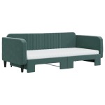 vidaXL Pat de zi cu extensie și saltele verde închis 100x200cm catifea vidaXL Pat de zi cu extensie și saltele verde închis 100x200cm catifea