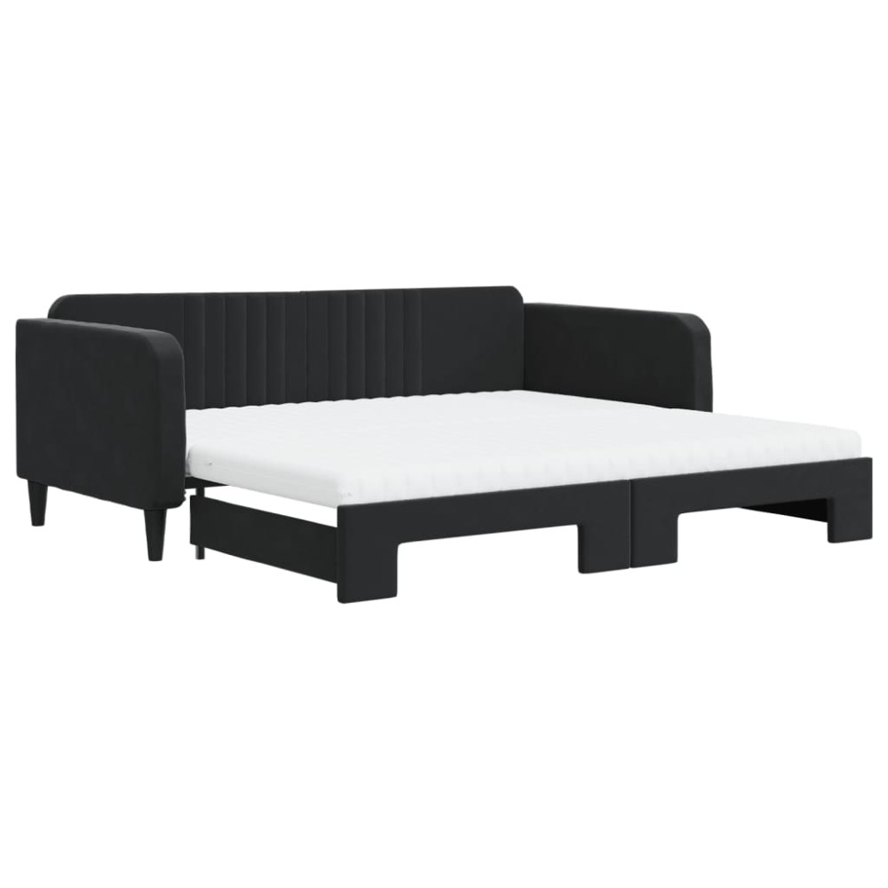 vidaXL Pat de zi cu extensie și saltele, negru, 100x200 cm, catifea