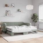 vidaXL Pat de zi cu extensie și saltele, gri deschis 90x190 cm catifea vidaXL Pat de zi cu extensie și saltele, gri deschis 90x190 cm catifea