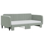 vidaXL Pat de zi cu extensie și saltele, gri deschis 90x190 cm catifea vidaXL Pat de zi cu extensie și saltele, gri deschis 90x190 cm catifea