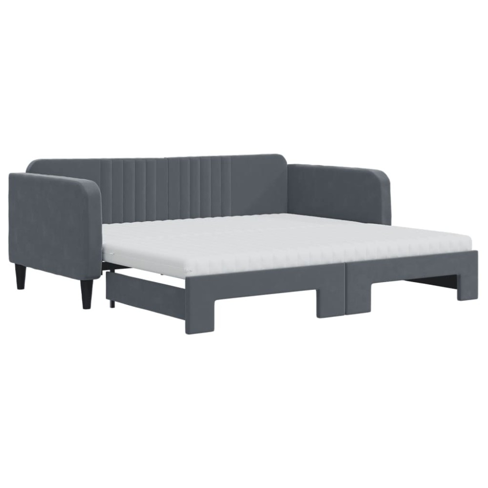 vidaXL Pat de zi cu extensie și saltele, gri închis, 90x190 cm catifea