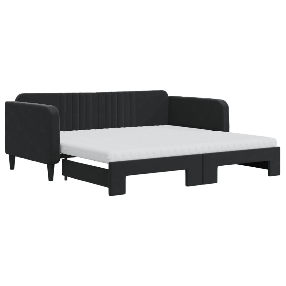 vidaXL Pat de zi cu extensie și saltele, negru, 90x190 cm, catifea