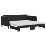 vidaXL Pat de zi cu extensie și saltele, negru, 90x190 cm, catifea